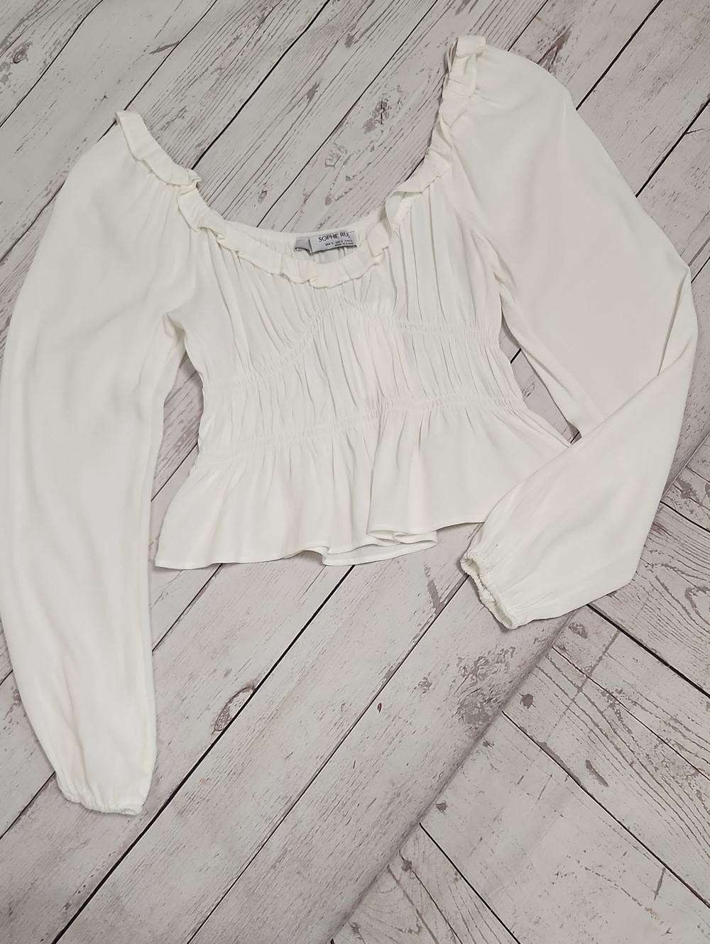 Sophie Rue Ivory Smocked Peplum Long-Sleeve Blouse